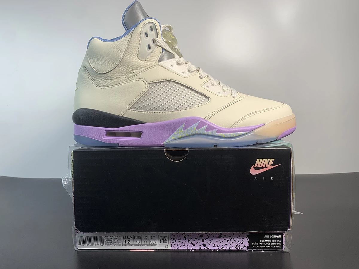 Fit Sporting Goods DJ Khaled X Air Jordan 5 We The Best Sail/Washed Yellow-Violet Star For Sale 11 Fit Sporting Goods DJ Khaled X Air Jordan 5 We The Best Sail/Washed Yellow-Violet Star For Sale - Image 11