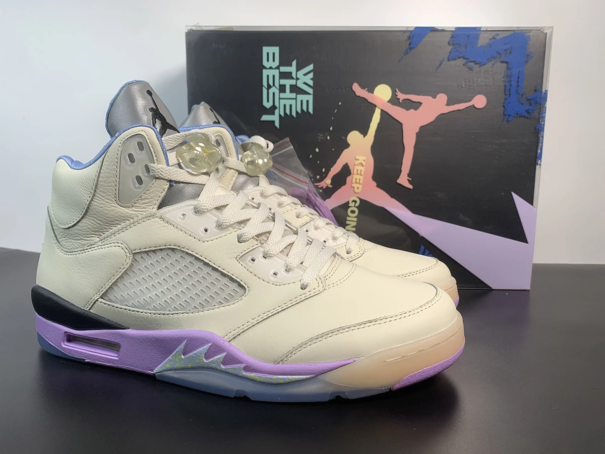 Fit Sporting Goods DJ Khaled X Air Jordan 5 We The Best Sail/Washed Yellow-Violet Star For Sale 10 Fit Sporting Goods DJ Khaled X Air Jordan 5 We The Best Sail/Washed Yellow-Violet Star For Sale - Image 10