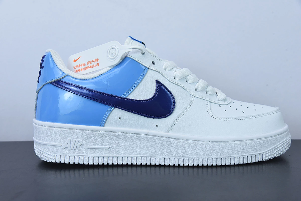 Fit Sporting Goods Nike Air Force 1 Low Blue Patent Swooshes DJ9942-400 For Sale 2 Fit Sporting Goods Nike Air Force 1 Low Blue Patent Swooshes DJ9942-400 For Sale - Image 2
